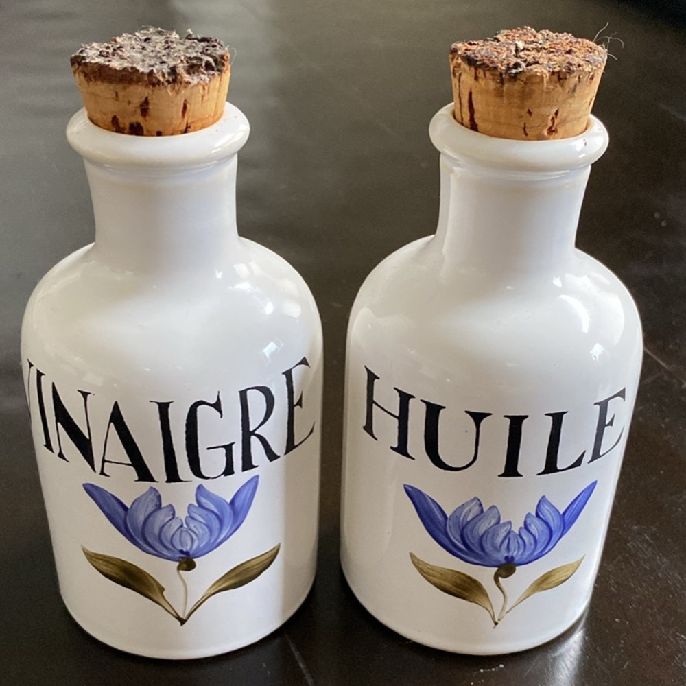 Faience de Biot - vintage handmade ceramic oil and vinegar set